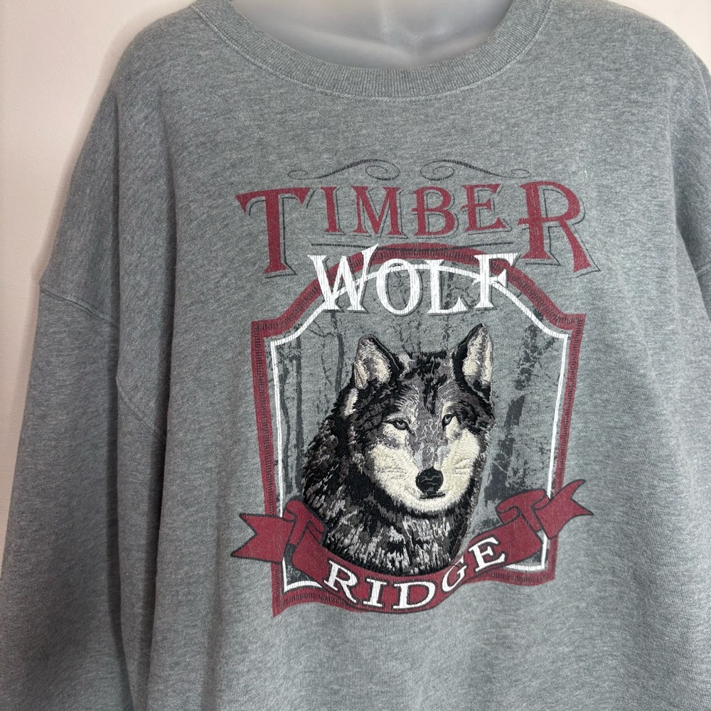 Timber Wolf Ridge Oversized y2K cozy Gray Grey Crewneck Sweatshirt 2XL - Picture 3 of 9